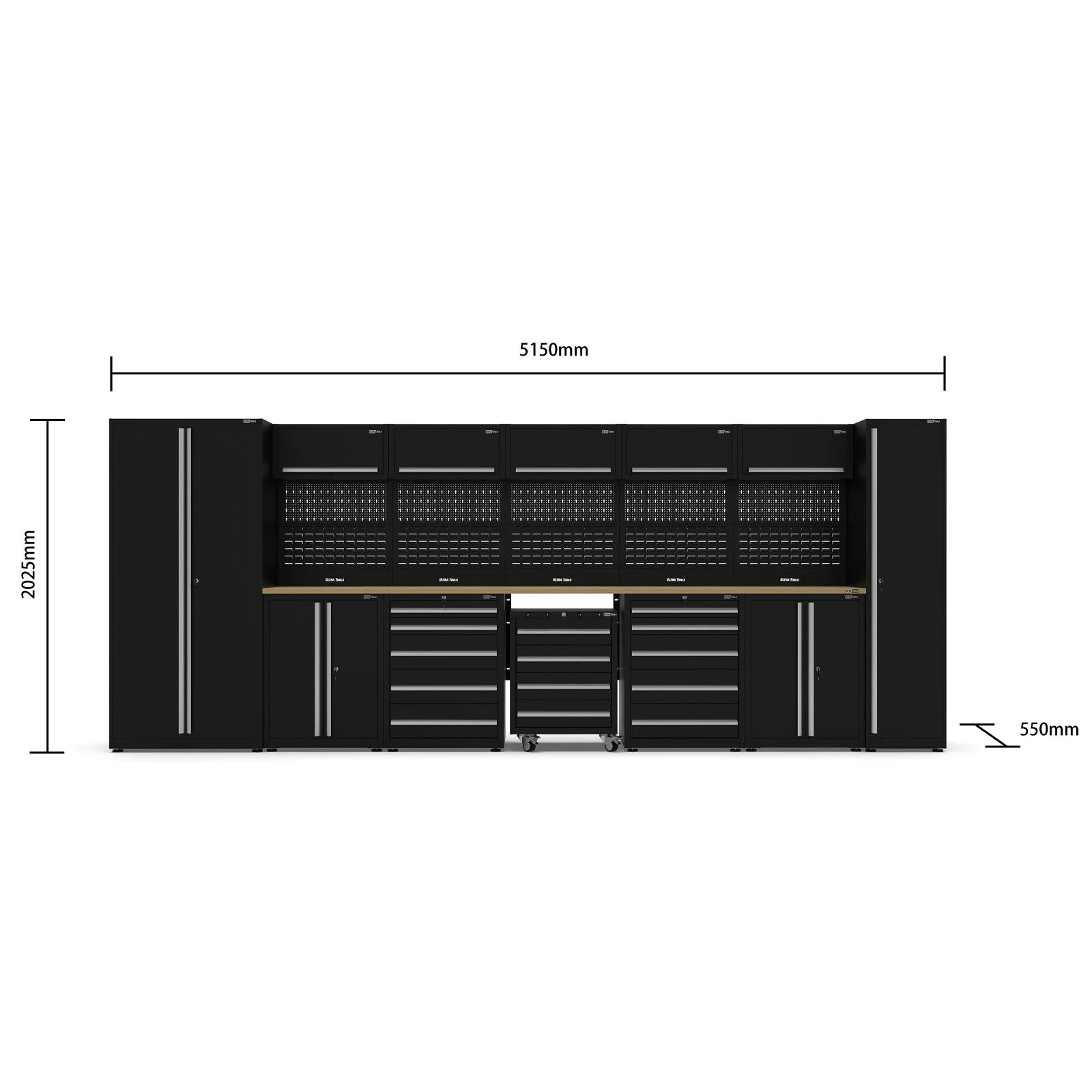 UltraTools 5150mm x 550mm x 2025mm Black Classic Workshop Garage Storage Cabinet Set - Image 6