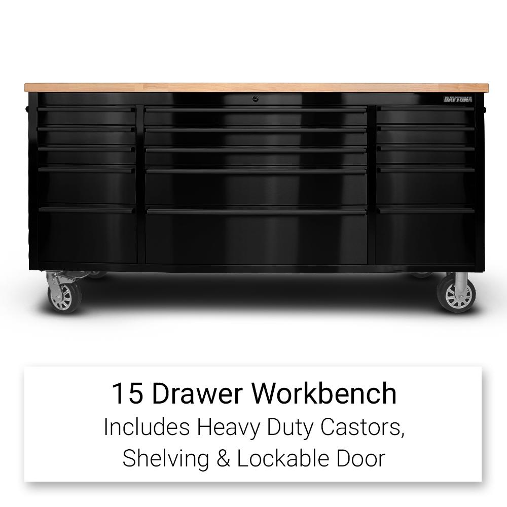 Daytona DBS72 Black Series 72 15 Drawer Work Bench Tool Trolley - Image 2