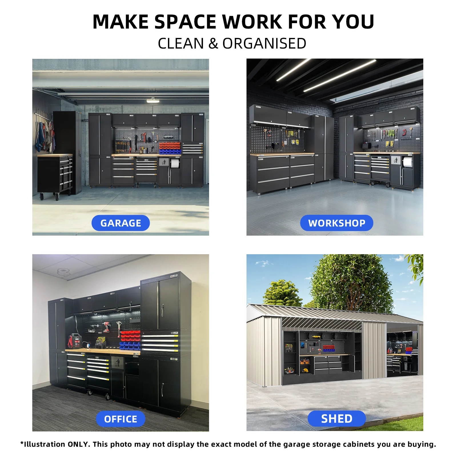 UltraTools 4056mm x 500mm x 1870mm Black Workshop Garage Storage Cabinet Set - Image 8