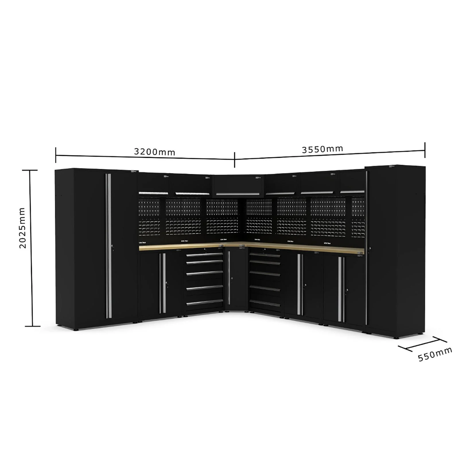 UltraTools 3200/3550mm x 550mm x 2025mm Black Classic Workshop Garage Storage Corner Cabinet Set - Image 13