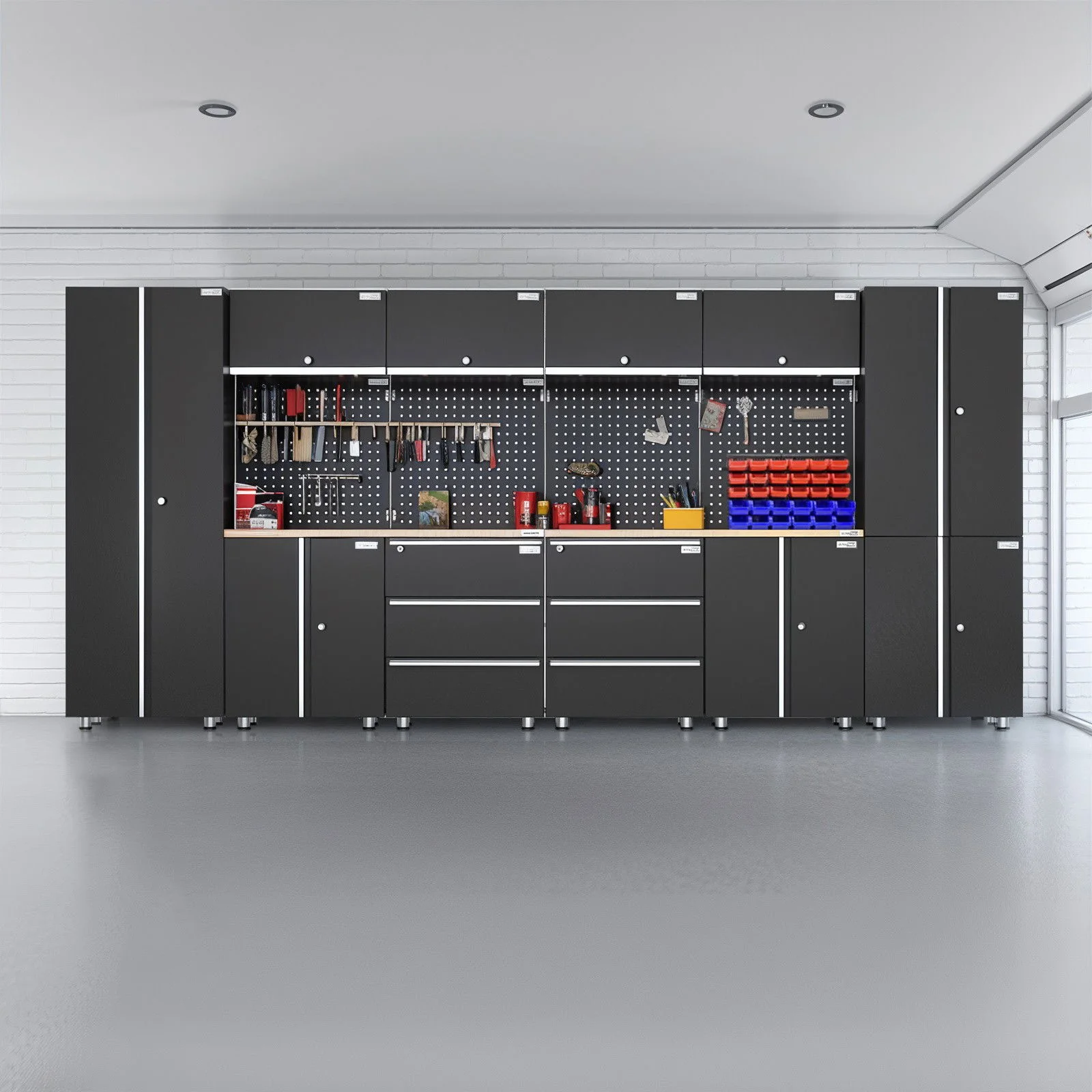 UltraTools 4065mm x 500mm x 1870mm Black Workshop Garage Storage Cabinet Set